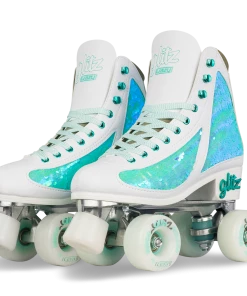 Crazy Skates Disco Glitz Sequin Fashion Rollerskates Teal 31-34