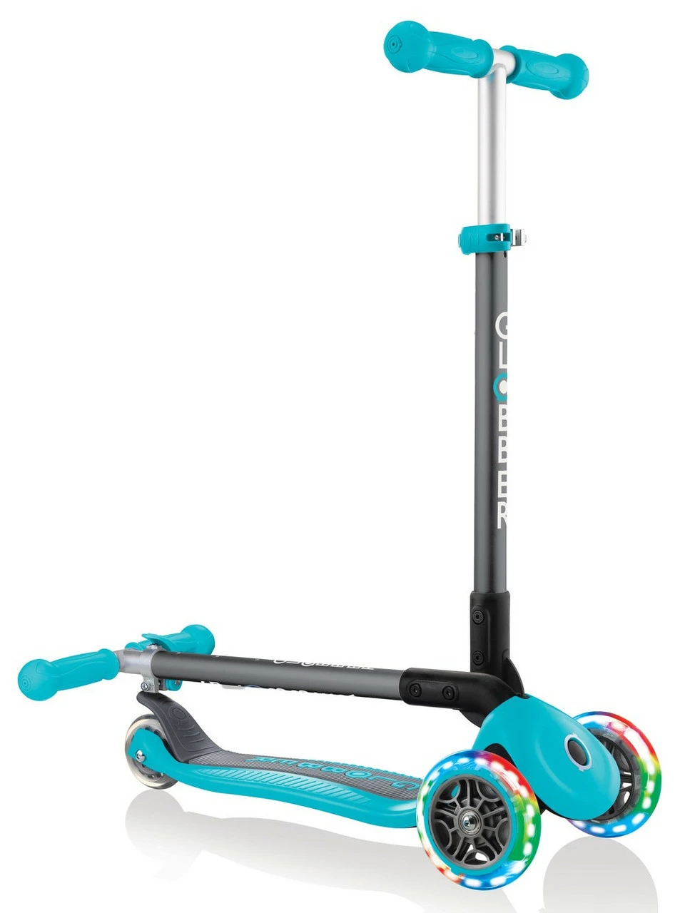 Globber Primo Foldable Scooter With Lights -Teal 4 Globber Primo Foldable Scooter With Lights -Teal - Image 2
